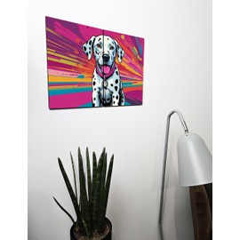 The Plum Penguin Pop Art Dalmatian Dog Wall Art - A4 Dual MDF Wood Panels - Bold Neon Home Decor Canvas Alternative 40 x 30cm