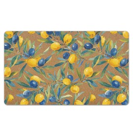 KFXHANGD Mediterranean Lemon Door Mat, Mediterranean Blueberry Lemon Front Door Mat Outside Entrance, Chinoiserie Lemons Artificial Coir Doormat Rugs for Indoor Entryway Entry Outdoor, 17x30 Inch