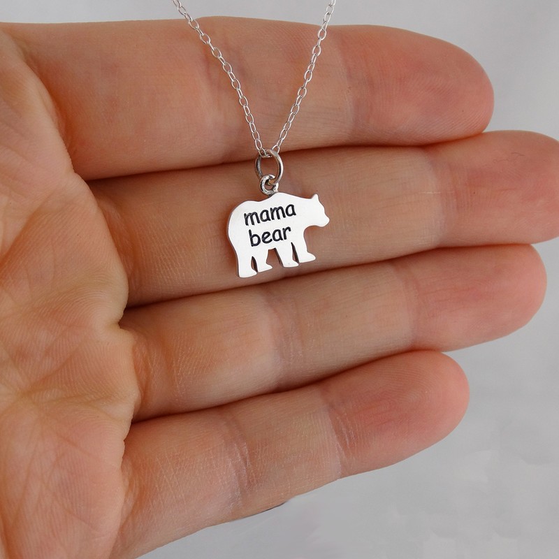 Sterling Silver Mama Bear Pendant Necklace, 18" Chain, Mom Mother's