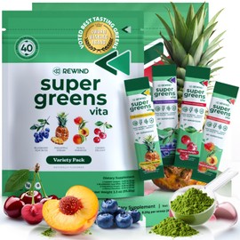 Best Tasting Vita Variety Sample Stick Pouch - Super Greens Powder Packets - Delicious Green Juice Drink Mix with Amazing Flavor - Over 40 Superfoods - Variety Pack
