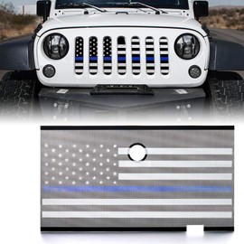 Xprite Aluminum Alloy Grill Mesh Insert Law Enforcement Blue Stripe with Hood Lock Hole Compatible with 2007-2018 Jeep Wrangler JK JKU Stock Grill