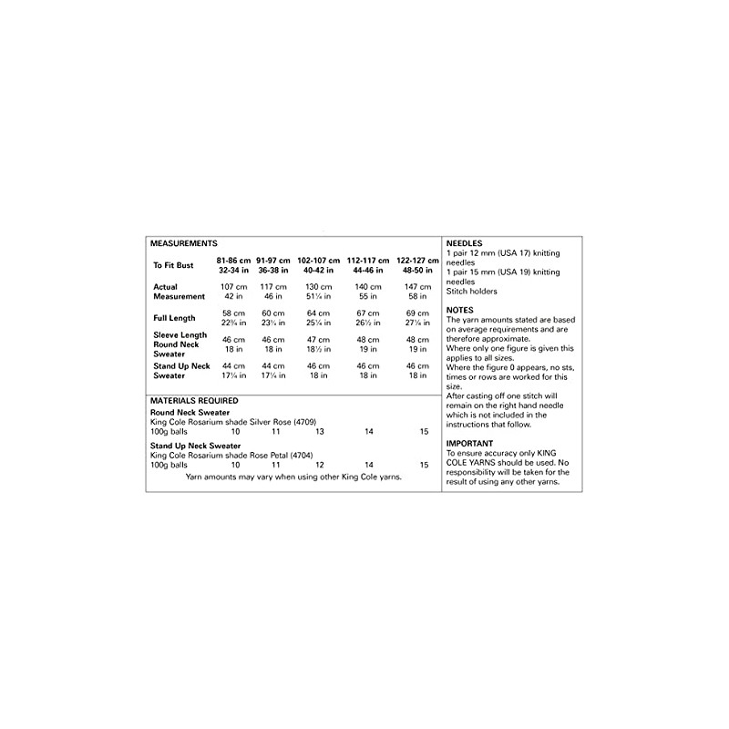 King Cole Ladies Rosarium Mega Chunky Knitting Pattern Easy Knit