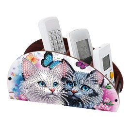 DIY Diamond Painting Remote Control Holder – Black & White Cats with Butterflies and Flowers, Diamond Art Rhinestone Decor Craft Storage Box for TV/AC Remotes, Makeup Brushes, Desk Supplies