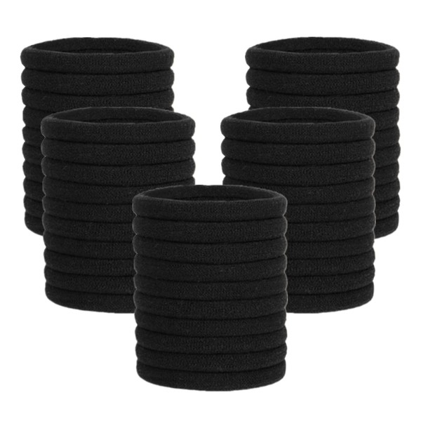Pimoys 100 Pcs Elastic Hair Ties, Thick Seamless Hair Bands No Damage Soft Ponytail Holders Hair Accessories for Girls Women, Black