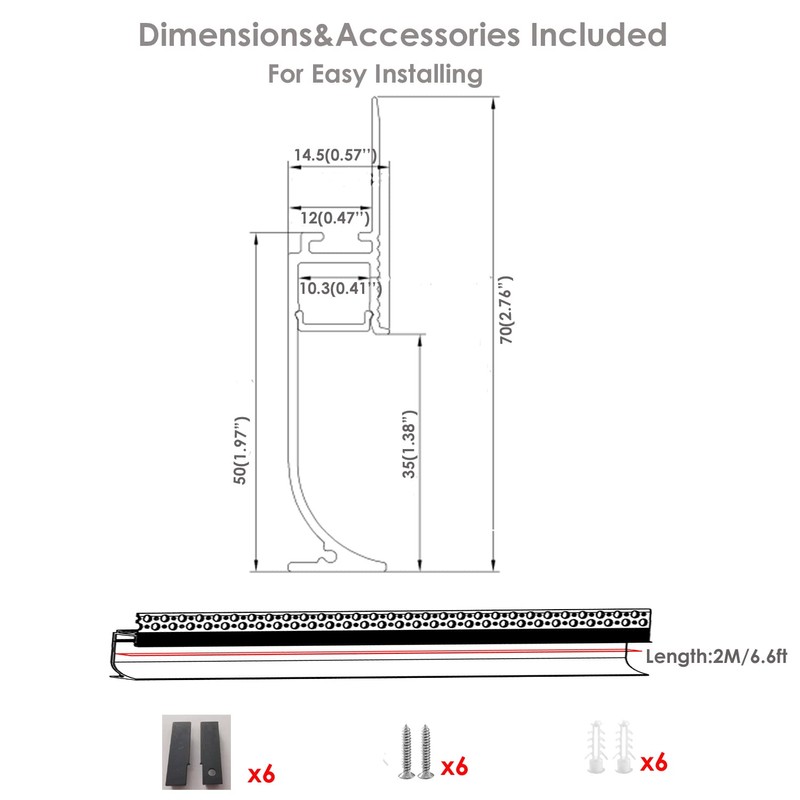 Besseto Black Baseboard LED Aluminum Channel,3 x 2m Toe Kick