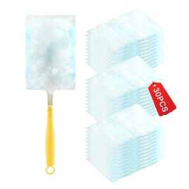 30Pcs Duster Refill, 180° Heavy Duty Multi-Surface Duster Replacement with 1 Standard Handle for Home Office Furniture(Color:Yellow)