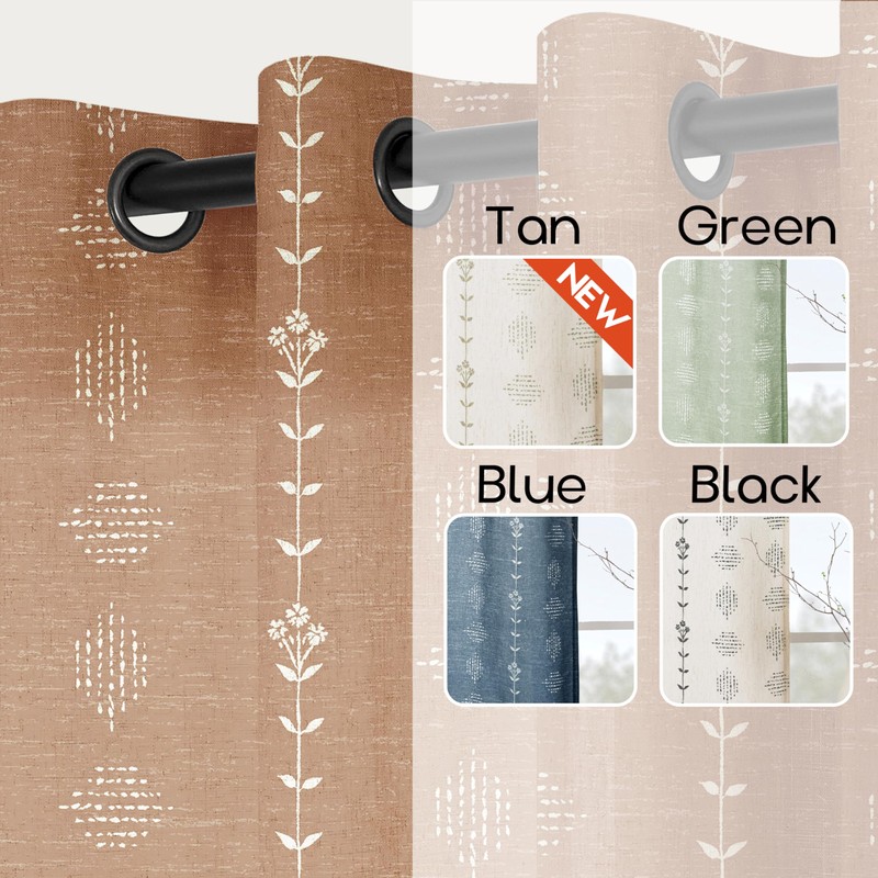 72 Inch Curtains,Sheer Semi Light Filtering Linen Terracotta Rust Boho