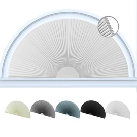 Jlong Arch Window Shade Blackout Half Circle Moon Pleated Fabric No Drill Blinds for Windows Semicircular Cellular Shades Half Round Window Covering Easy Install (1, White, W*H: 36"x18"（Radius: 18"）)