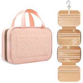 Hanging Toiletry Bag for Women Travel Wash Bag Makeup Cosmetic Container Multi-Compartment Organizer (Pink, One Size)