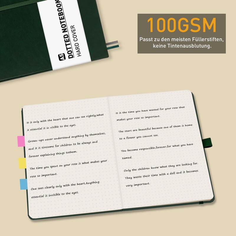 PYNEX Notebook A5 Dotted, Hardcover, Notebook, Leather Notepad with 192