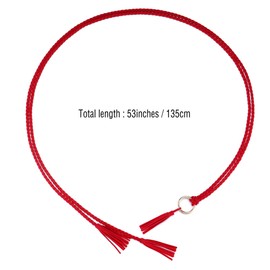 Ayliss Women's Tassel Braided Waist Belt Tie Skinny Woven Belt for Dress Waist Belt Rope Chain with Woven Wooden Beads (Red)