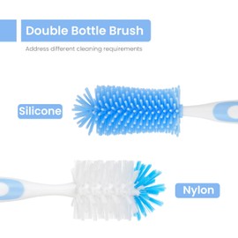 Ariseno 5-in-1 Baby Bottle Brush Set, Including Nylon and Silicone Bottle Brush, Bottle Cap, Straw and Nipple Cleaner, BPA-Free (Blue)
