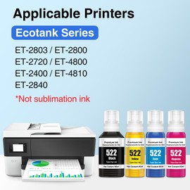522 Ink Refill Bottles High Capacity Replacement for Epson 522 Ink Use for Epson Ecotank ET-2800 ET-4800 ET-2400 ET-2803 ET-2720 ET-4810 ET-4700 ET-2840 Printer (4 Pack, 522 Ink)