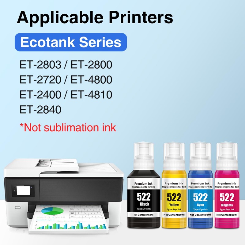 522 Ink Refill Bottles High Capacity Replacement for Epson 522