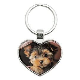 Yorkie Yorkshire Terrier Puppy Dog in Briefcase Trunk Suitcase Keychain Heart Love Metal Key Chain Ring