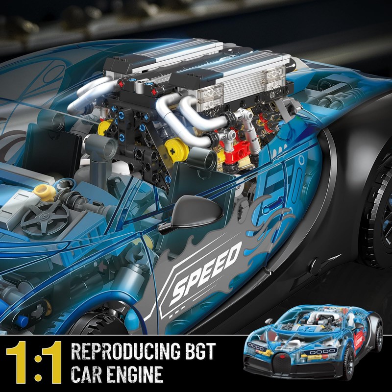 Mould King 10131 W16 Engine Building Blocks Sets, V8 Engine