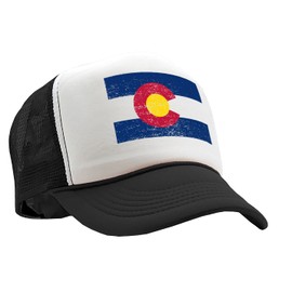 Colorado Flag - Pride Mountain State USA America - Vintage Retro Style Trucker Cap Hat (Black)