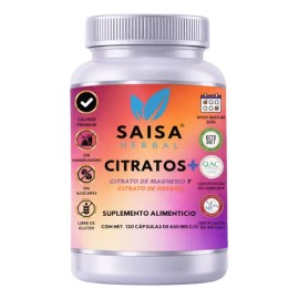 Citrato de Magnesio + Citrato de Potasio 650 mg | 120 Cápsulas | Saisa Herbal | Suplemento Alimenticio Calidad Premium | Energía, Recuperación Muscula