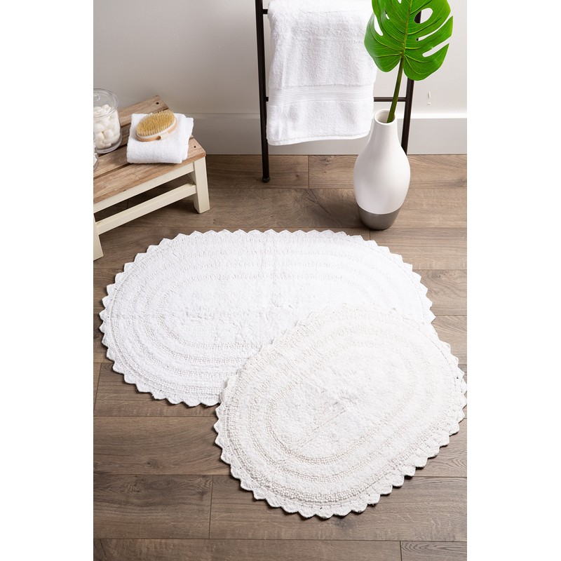 DII Crochet Collection Reversible Bath Mat, Large Oval, 21x34, White