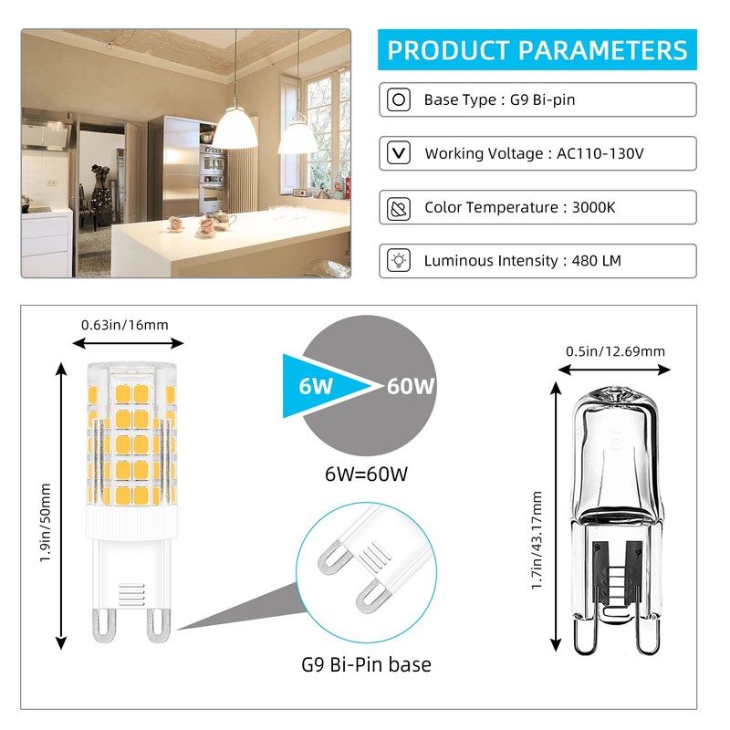 TZHILAN G9 LED Bulb, 6W (60W Halogen Equivalent),110V-130V, G9 Base
