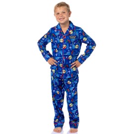 INTIMO The Polar Express Christmas AOP Icons Sleepwear Button-Up Coat Front Kids 2-Piece Pajama Set Boys Girls (10/12)