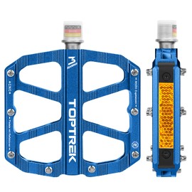 toptrek Bicycle Pedals Blue with StVZO Approved Reflectors, CNC Aluminium Pedals Bicycle MTB Pedals Non-Slip with 3 Sealed Bearings for Mountain Bike, BMX, E-Bike, Road Bike