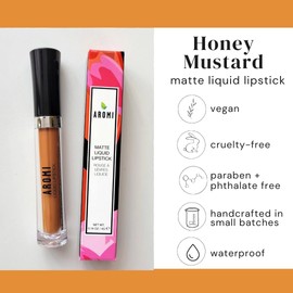 Aromi Matte Liquid Lipstick | Golden Apricot Lip Color, Long-lasting, Smear + Smudge Proof, Waterproof, Paraben, Phthalate, + Gluten Free (Honey Mustard)