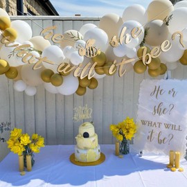 ZAIBIANHAO He Or She What Will Baby Bee Banner - Bumble Bee Themed Baby Shower Decorations,Honey Gold Glitter Gender Neutral Garland Party Supplies