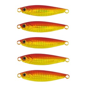 【A・ZON】40g Metal Jig with Fluttering Horizontal Fall, Flattened Asymmetrical Center Balance, Slow Shore Jigging, No Hook, Bulk (Red Kin 5-Piece Set 40g)