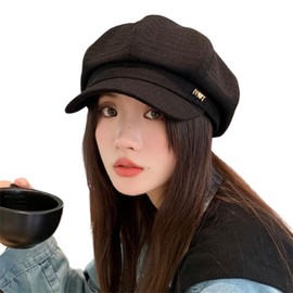 Women Premium Cotton Beret Newsboy Hat Octagonal Cap Trendy Blend Retro for Spring Autumn(UK, Alpha, One Size, M, Black)