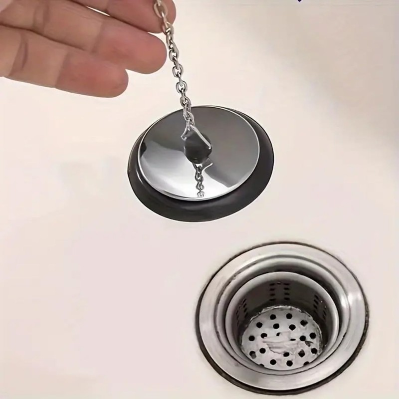 Universal Bath Plug with Chain, Bathroom Sink Plug Replacement Drain