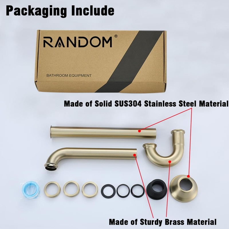 RANDOM Brass P Trap Bathroom Sink U-Shape 1-1/4 inch Sink