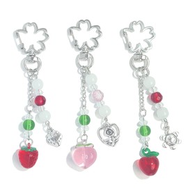 Homvog Cute Keychain Aesthetic Y2K Keychain Accessories Heart Butterfly Strawberry Bear Key Chain for Keys Bags Women Gifts, 3x Strawberry Apple Peach