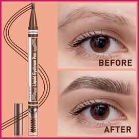 Microblading Eyebrow Pencil - Eyebrow Pencil 2-in-1 with Two Ends for Women, 3 Tips and Spoolie Brush, Natural Hair-like Eyebrows, Hold All Day, Black