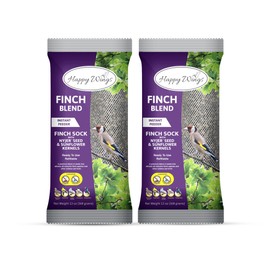 Happy Wings Finch Blend Bird Food, Mix of Sunflower Hearts/Kernels and Nyjer Seed Wild Bird Food-13 Ounce Pack of 2 | Prefilled Sock | No Grow Seed I Bird Seeds for Wild Birds
