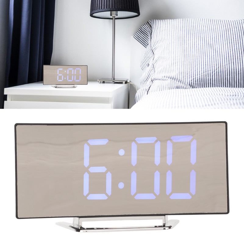 Mirror Digital Alarm Clock Temperature Display LED Curved Mirror Digital