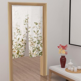 Leowefowa Long Type Noren Japanese Doorway Curtain Spring Floral Leaves Plant Window Treatment Chinese Ink Style Tapestry Panel for Privacy Partition Kitchen Bistro Bar Home Decor 33.5"x 70.9"