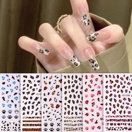 Leopard Print Nail Stickers 3D Self-Adhesive Leopard Nail Art Decals Unique Leopard Design for Women, Manicure & DIY Nail Supplies at Home 6 Sheets