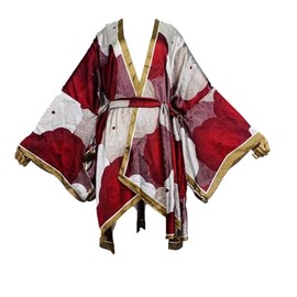 Misryssa Bikini Sweet Lady Pink Boho Print Self Belted Front Open Long Kimono Dress Beach Tunic Women Wrap Dresses (color41)