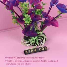 sourcing map Set of 10 Adjustable Removable Mini Cube Price Tag Display Number Letter Price Tag Stand Kit for Shop Counter Gold Tone Black 3.8 x 6.9 mm