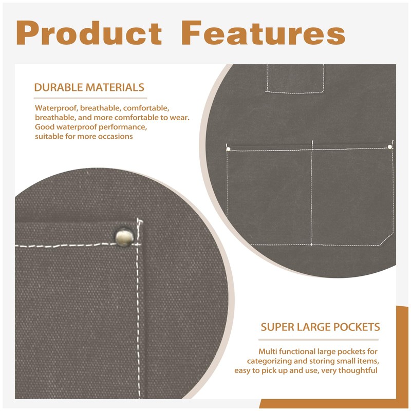 Generic Men Chef Aprons With Large Pockets Cotton Canvas Cross