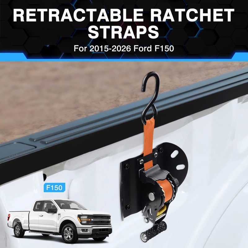 Forccord 2-Pcs Retractable Ratchet Straps Fit for 2015-2025 2026 Ford
