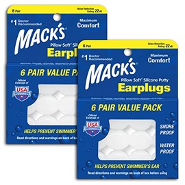 Mack's Pillow Soft Silicone Earplugs, Value Pack - The Original Moldable Silicone Putty Ear Plugs for Sleeping, Snoring, Swimming, Travel, Concerts and Studying, 6 Pair (Pack of 2)