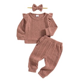 Mioglrie Baby Girl Clothes Toddler Sweatsuit Fall Winter Outfits 18-24 Months Sweatshirt Fleece Ruffle Long Sleeve Rose Pink Sweat Pant Set Infant Girls Clothing