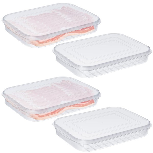 Suclain 4 Pieces Bacon Keeper Plastic Deli Meat Saver with Lids Airtight Cold Cuts Cheese Container for Fridge Food Refrigerator Storage Box Shallow Low Christmas Cookie Holder