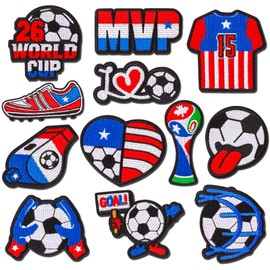 12 Piezas de Parches de Fútbol Termoadhesivos para Coser con Tema de la Copa Mundial 2026 Bandera de EE.UU. Parches Bordados Deportivos Americanos par