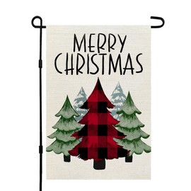 CROWNED BEAUTY Merry Christmas Garden Flag 12x18 Inch Double Sided Small Burlap Holiday Trees Yard Decoration for Outside Porch CF1771-12