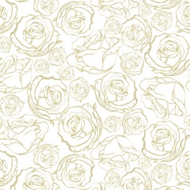 Safiyya Floral Peel and Stick Gold and White Wallpaper Modern Rose Removable Self Adhesive Wallpaper for Bedroom 118''17.3''