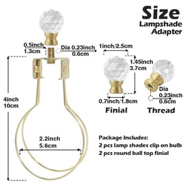 Asjeumt Kit de adaptador de clip para bombilla de pantalla de lámpara de 2 piezas, adaptador de soporte de pantalla latón antiguo con remate de cristales, bombilla con clip, pantalla de repuesto