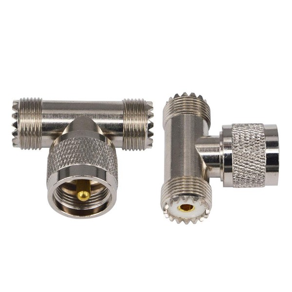BOOBRIE M Type Coaxial Connector M Female - M Male to M Female T Adapter 3 Port M Type MP-MJ PL259-SO239 UHF Female to UHF Male T Type Antenna Connector for Connection, Relay, Distribution and Conversion, Set of 2